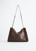 Braided Leather Crossbody Bag - Brown