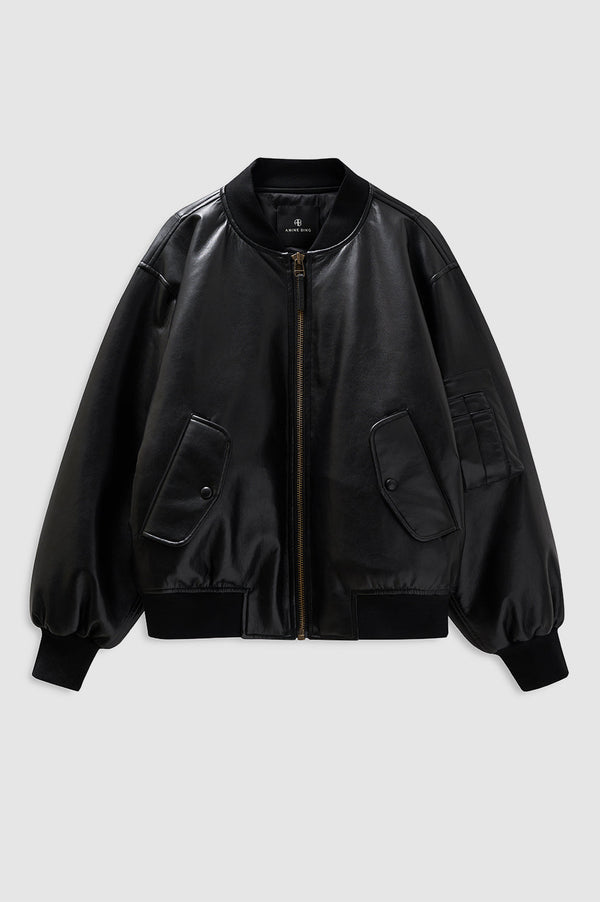 Leather Bomber Jacket | Black