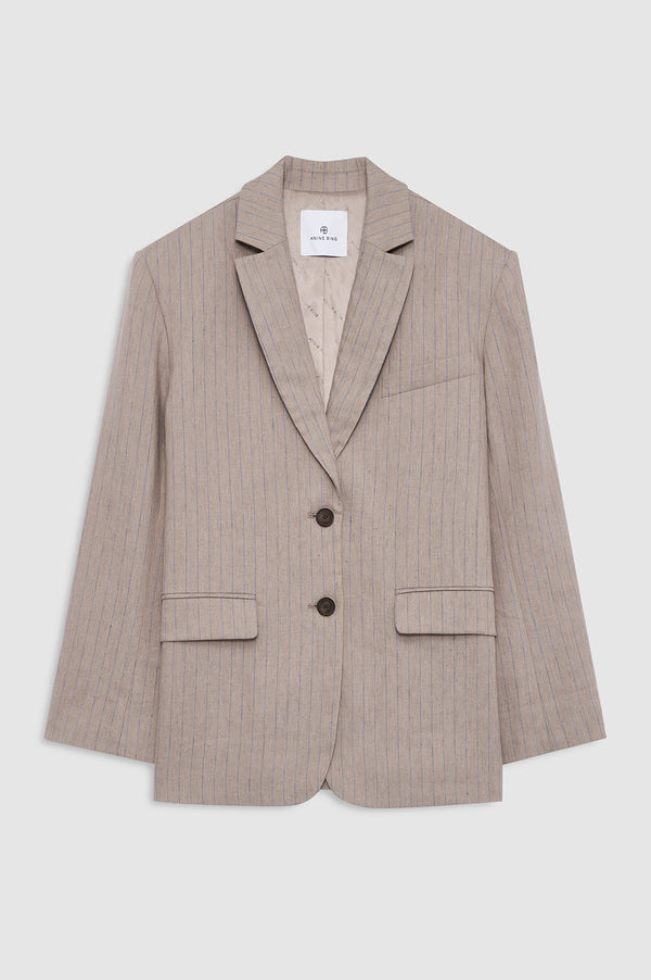 Pinstripe Blazer | Taupe & Blue