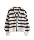 Cotton Blend Striped Knit Cardigan