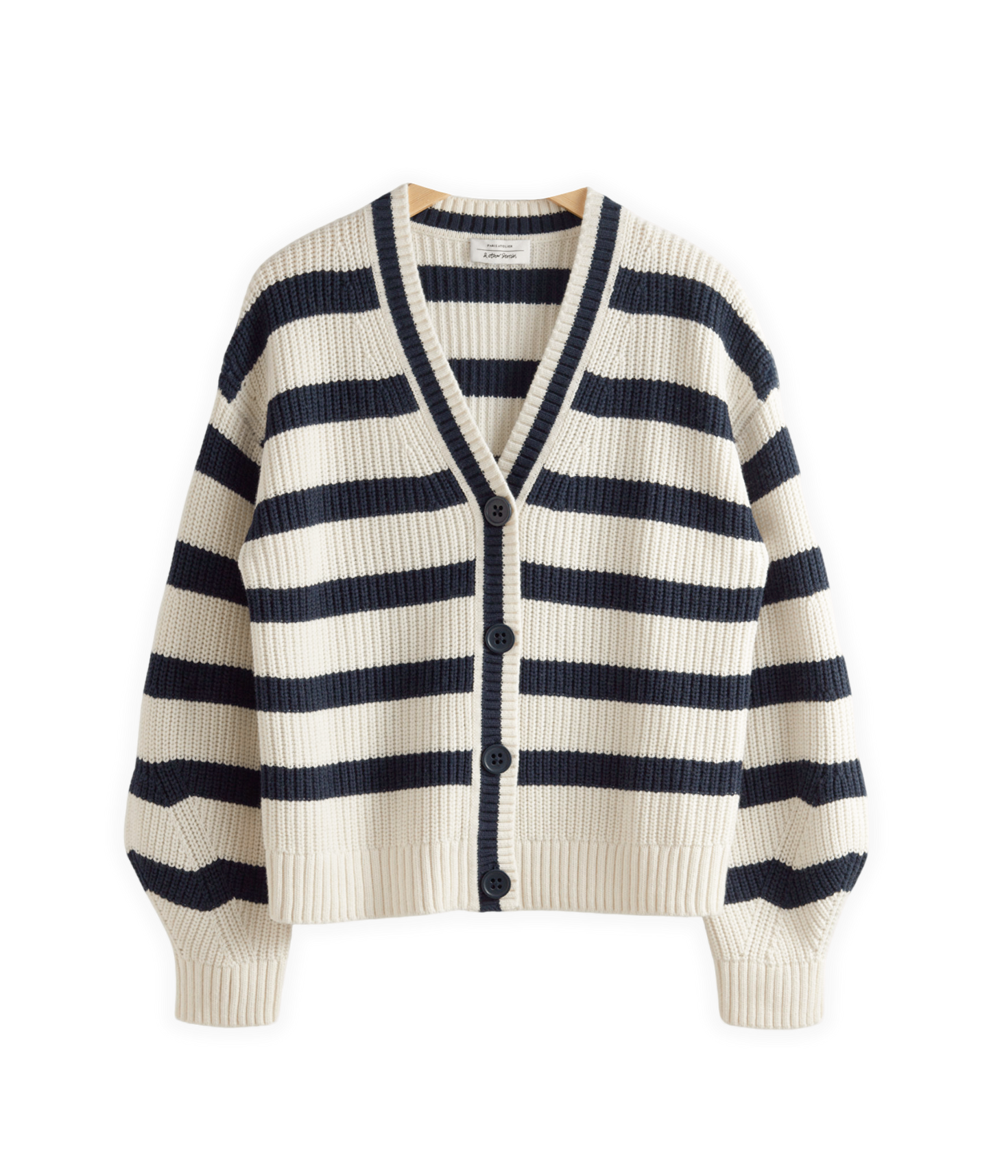 Cotton Blend Striped Knit Cardigan