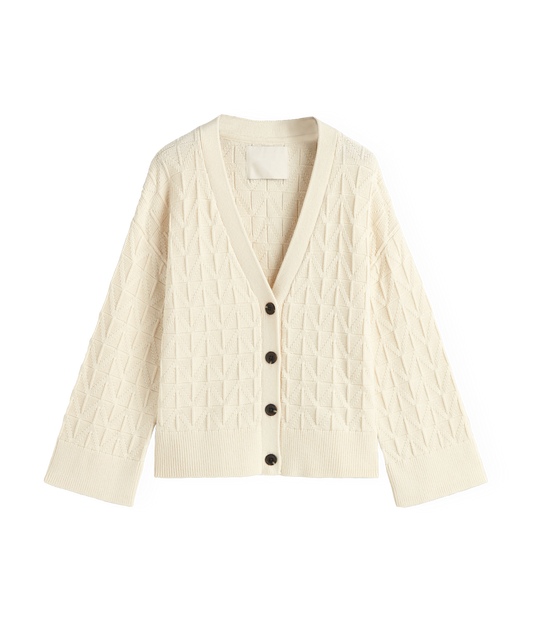 V-Ausschnitt Strickjacke (Creme)